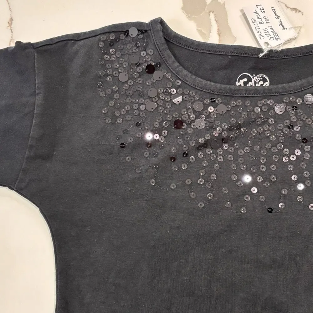 JUSTICE | Black Sequins Girls Long Sleeve Top T Shirt Embellished Size 7